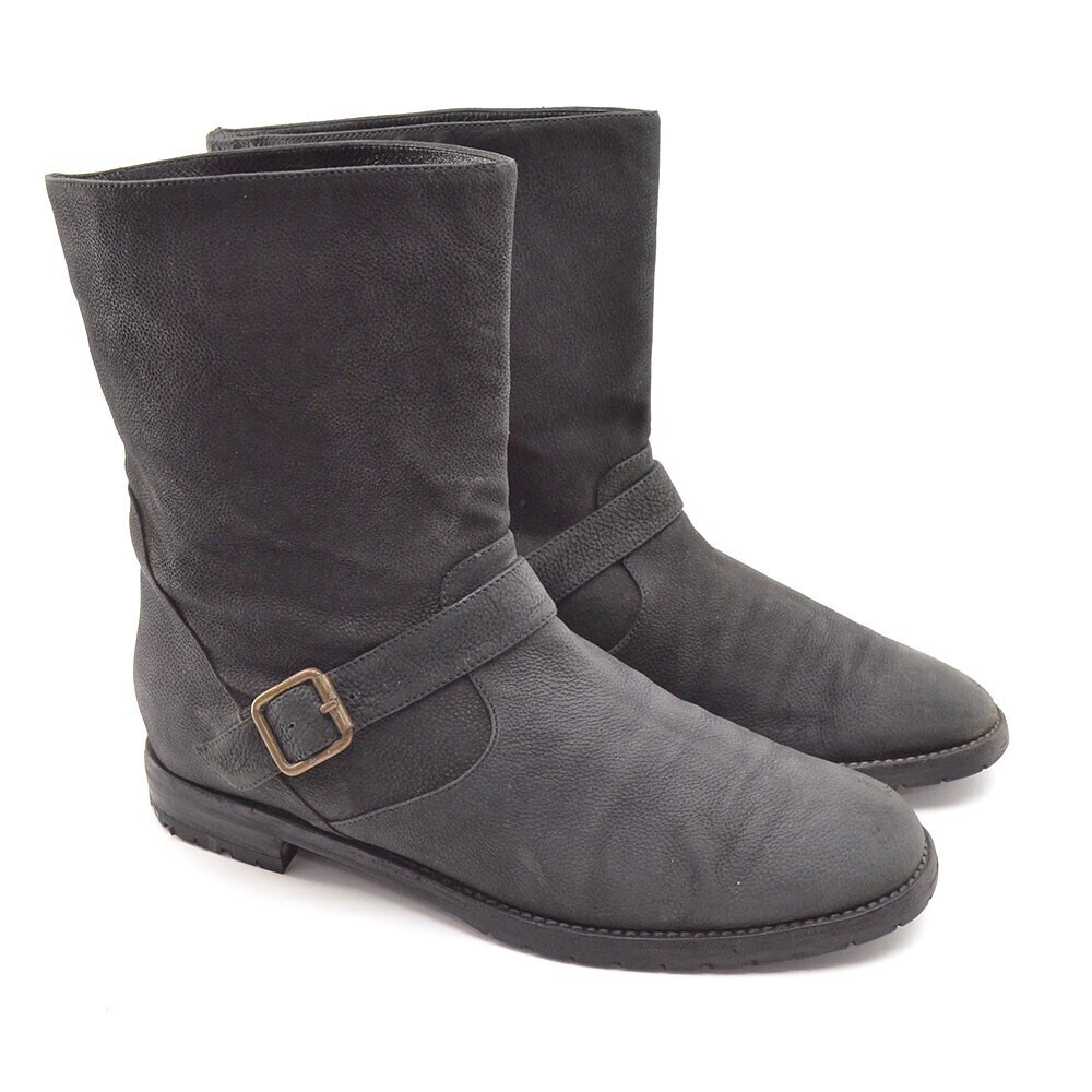 Manolo Blahnik Motosa Black Grain Leather Boots 40.5